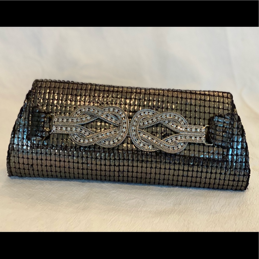 Arden B Clutch Purse Black Snake Skin Pattern Silver Rhinestone detail